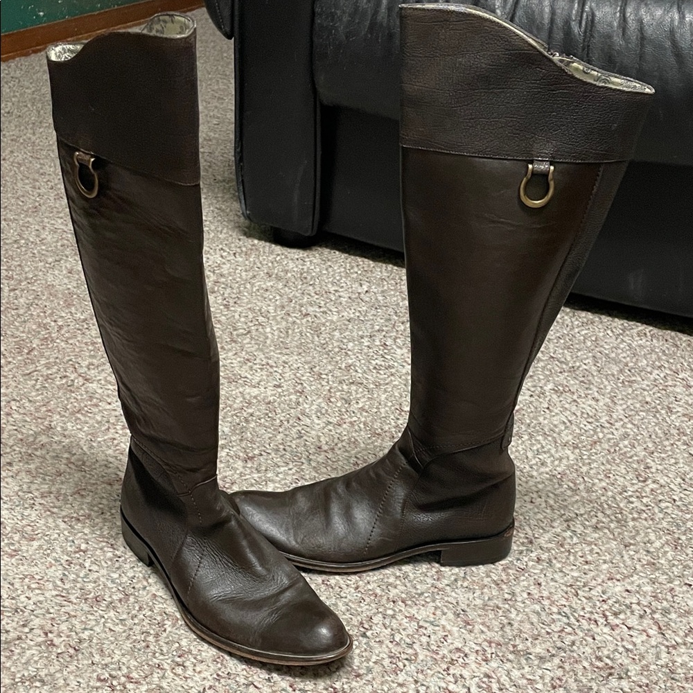 Franco cuadra Brown leather Knee-High Boots with brass ring accent